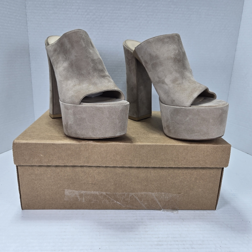Stuart Weitzman Skyhigh 145mm Natural Tan Slide Platform Mules Size 9 1/2 M